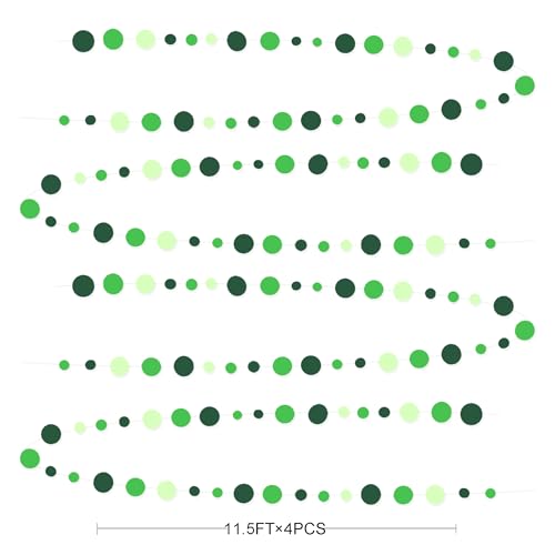 Green Party Decorations Ombre Green Circle Dots Garland Hanging Paper Polka Dot Streamer for Birthday Wedding Bridal Shower Summer Spring Easter St Patrick’s Day Golf Tea Party Supplies