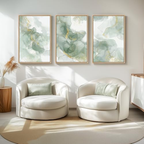 Large Framed Sage Green Abstract Wall Art for Living Room (3 Count)