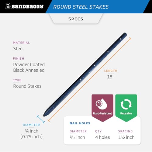18" Round Steel Concrete Form Stakes with Nail Holes (200 Count)