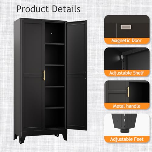 71" Tall Metal Pantry Storage Cabinet with Doors and 4 Adjustable Shelves