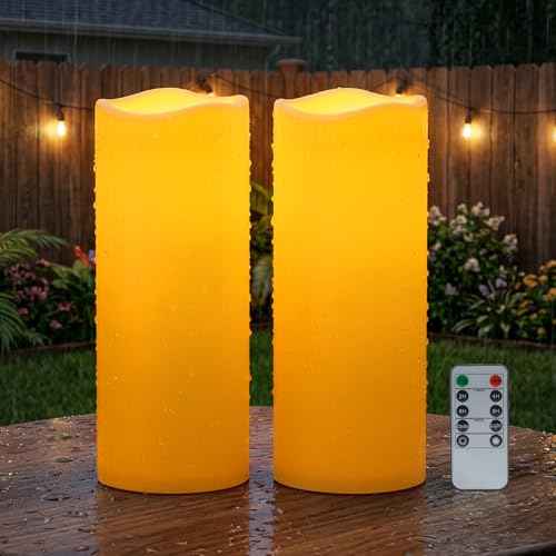 12"x5" Large Waterproof Outdoor Flameless Candles with Remote Timer (2 Count)
