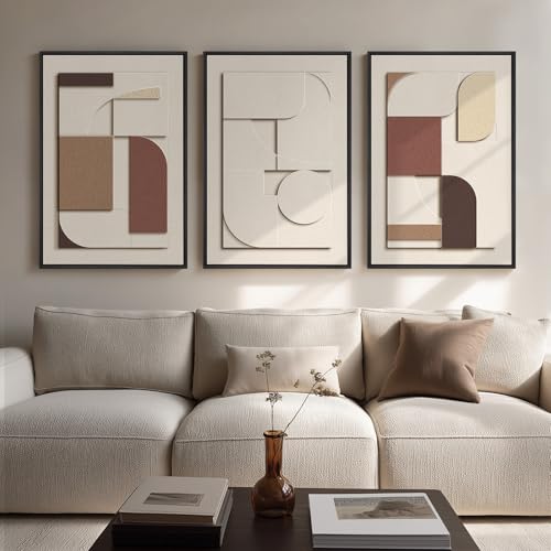 Large 3D Textured Neutral Abstract Framed Wall Art for Living Room