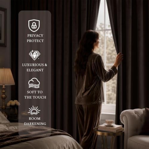 Brown Blackout Velvet Curtains Drapes 84 Inch Long 52"x84" Bedroom (2 Count)