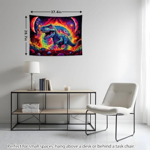 Blacklight Dinosaur Tapestry Wall Hanging Black Light Tapestries Uv Glow in the Dark Dino Poster for Teen Boys Room Bedroom 29x37in