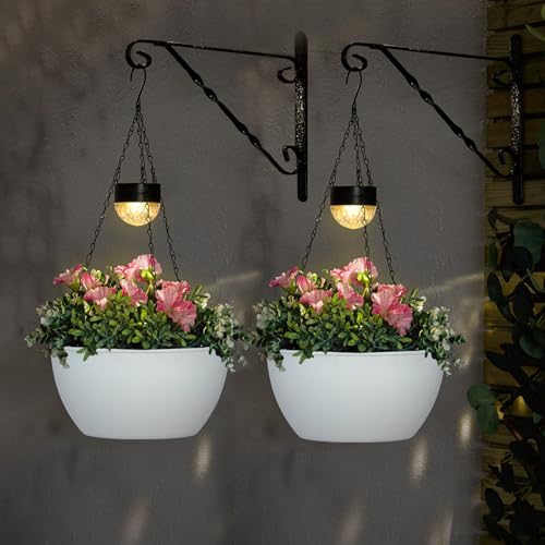 2 Packs Solar Hanging Basket Planters for Plants Outdoor