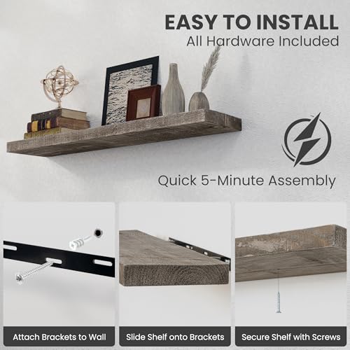 44 Inch Long Solid Wood Floating Shelves for Wall