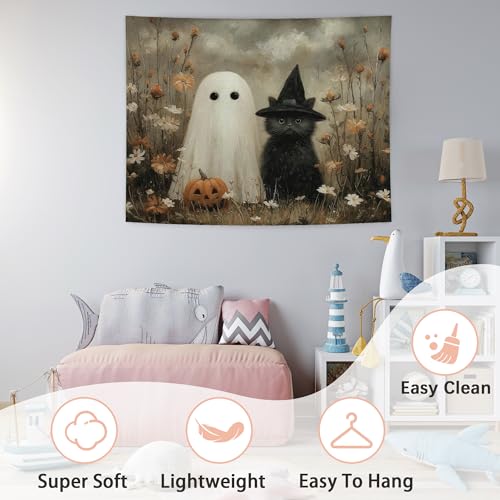 WHCHJ Halloween Ghost and Black Cat Tapestry
