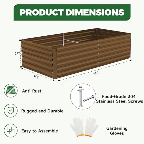 8x4x2ft Outdoor Metal Raised Garden Bed (4 Count)