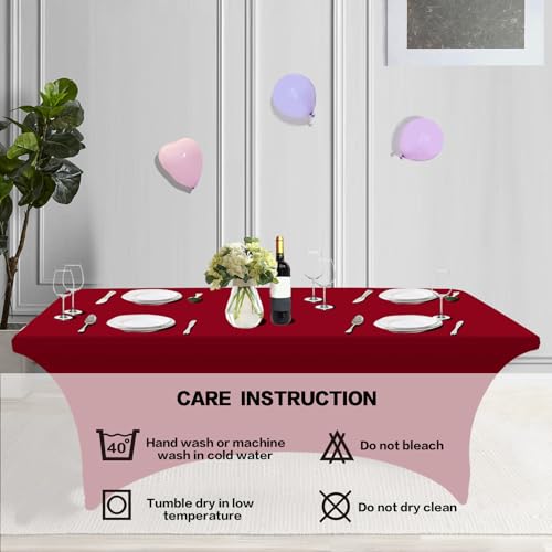 2 Pack 6FT Table Cloth for Rectangular Spandex Burgundy Table Cover (2 Count)