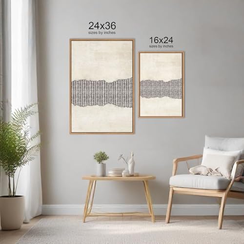Large Abstract Navy Blue Beige Framed Canvas Wall Art (3 Count)