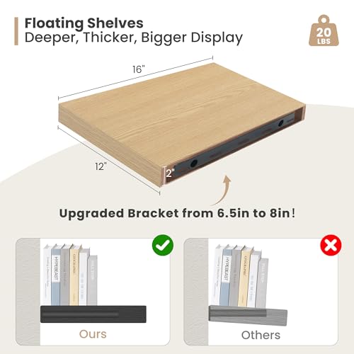16 x 12 Deep Floating Shelves Wall Mounted Set of 2 Oak (2 Count)