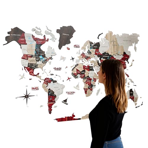 Handmade 3D Wood World Map Wall Art Large Wall Decor Track Your World Travels
