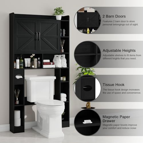 Farmhouse Over The Toilet Storage Cabinet with 2 Barn Doors