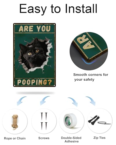 Black Cat Are You Pooping Metal Tin Sign Vintage Bathroom Decor 8x12"