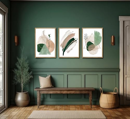 3Pcs Sage Green Minimalist Geometric Abstract Posters Wall Art (3 Count)