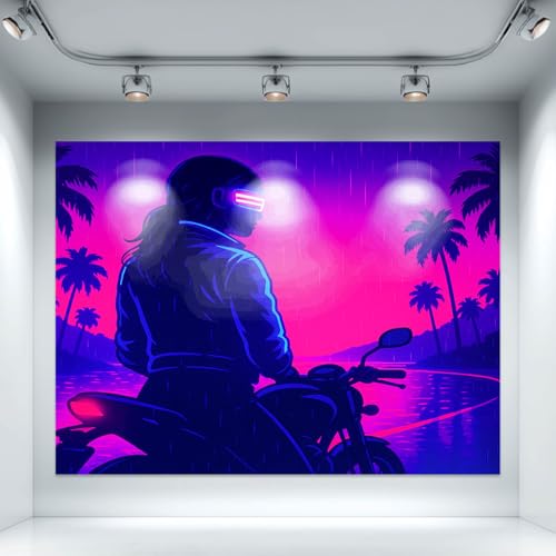 Blacklight Tapestry Biker Retro Wall Hanging 78 x 59 Inch