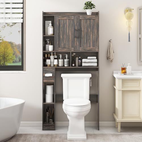 Farmhouse Over The Toilet Storage Cabinet with Barn Door