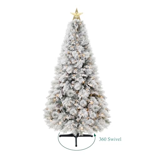 Darla 6.5ft Snow Flocked Rotating Christmas Tree with Star Projector