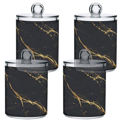 2 Pack Qtip Holder Organizer Dispenser Gold Black Marble Texture Bathroom Storage Canister Cotton Ball Holder Container for Cotton Pads (2 Count)