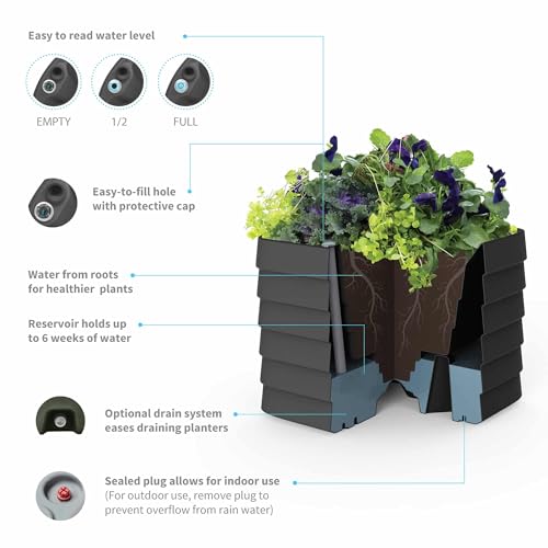 TruDrop Self Watering Slat Medium Rectangular Planter Box for All