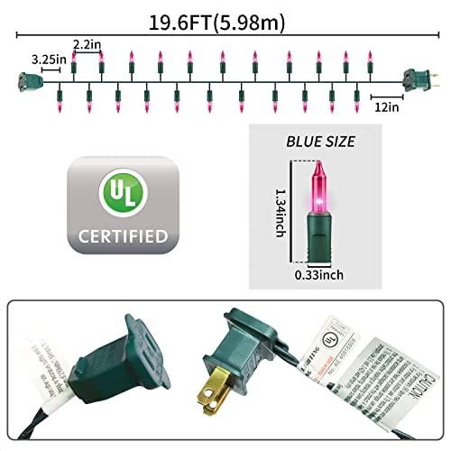 Green Wire Pink 100 Incandescent Bulb Mini String Lights for Indoor Christmas Tree Garland Birthday Wedding Party Festival Decoration (100 Count)