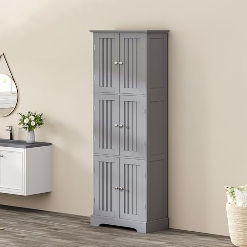 63.2" Tall Bathroom Storage Cabinet with 6 Doors