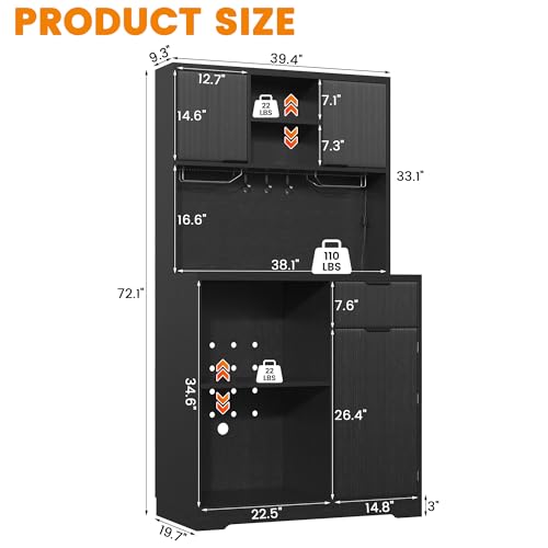 72" Mini Fridge Cabinet with Storage