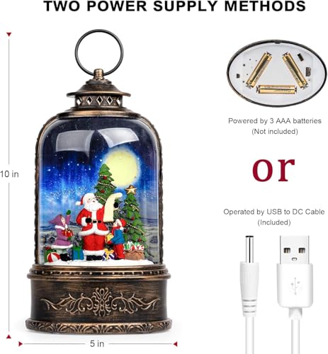 Christmas Snow Globe Water Lantern with Santa List Scene Battery Operated or USB Powered Musical Lighted Holiday Decoration for Tabletop Display for Family and Friends