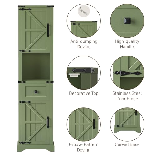 66" Tall Farmhouse Bathroom Storage Cabinet with Barn Doors