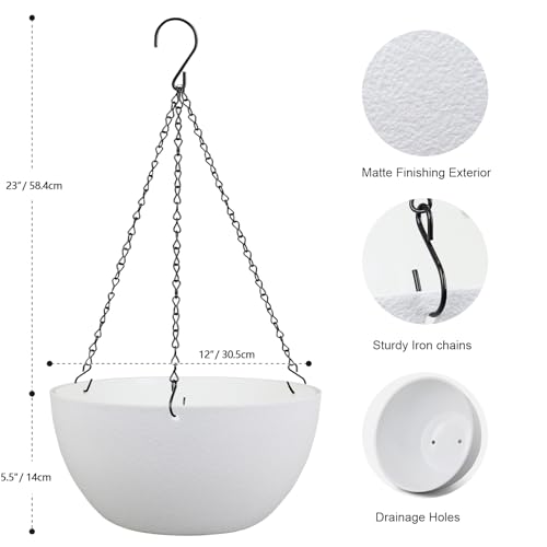 12 inch Large Hanging Planters for Indoor Outdoor Plants (2 Count)