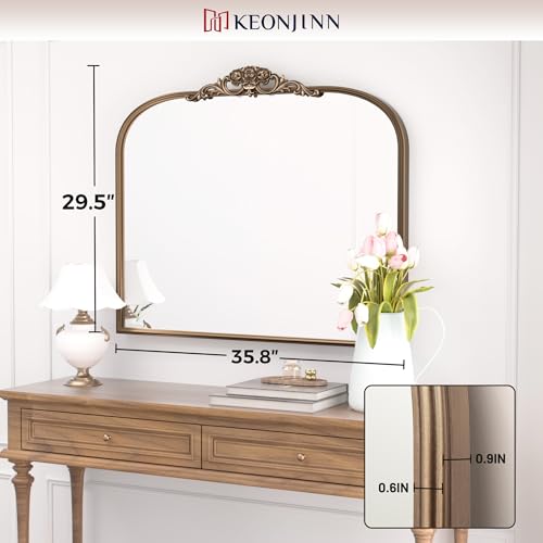36x30 Brass Vintage Arched Mirror for Wall