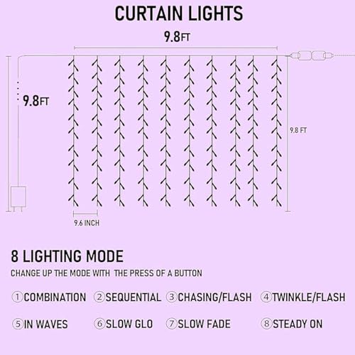 300 LED Christmas Curtain String Lights