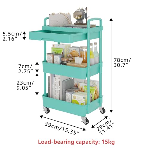 3 Tier Utility Cart with Drawer & Wheels