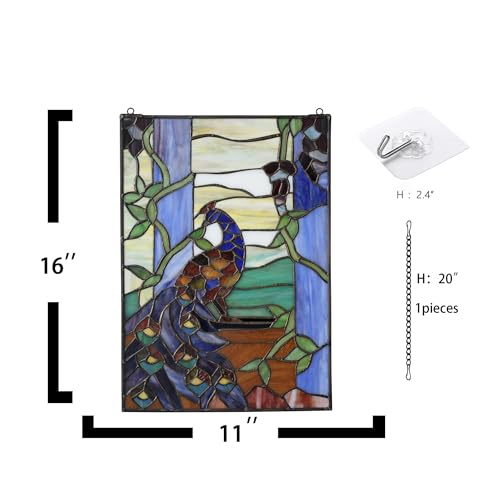 Stained Glass Window Hanging 16" H x 11" W Tiffany Style Rectangular Window Panel Suitable for Living Room Bedroom Kitchen Window Decoration Hangings with Chain