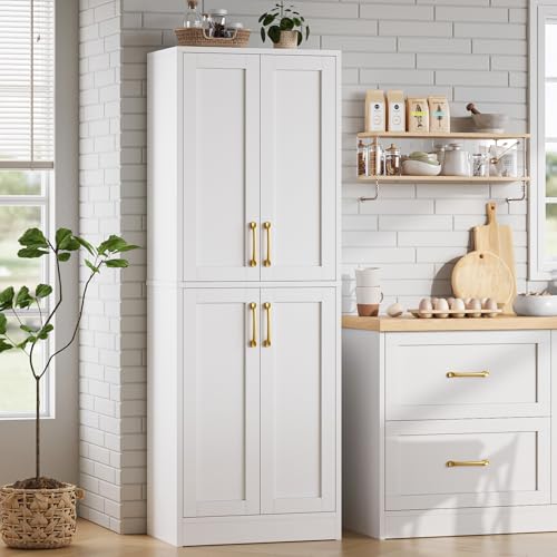 Pantry Kitchen Pantry Cabinet with 4 Doors and Adjustable Shelves