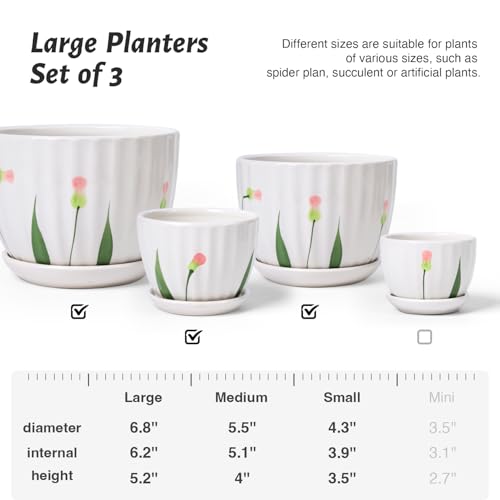 4/5/6 Inches White Ceramic Plant Pots with Drainage Holes and Saucer