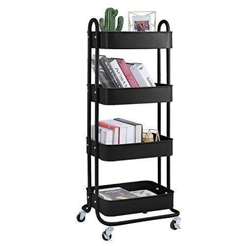 4 Tier Metal Mesh Utility Rolling Cart Storage Organizer Shelf Rack with Lockable Wheels for Living Room Kitchen Office