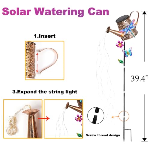 Large Solar Watering Can Lights with Dragonfly Outdoor Garden Decor Gifts