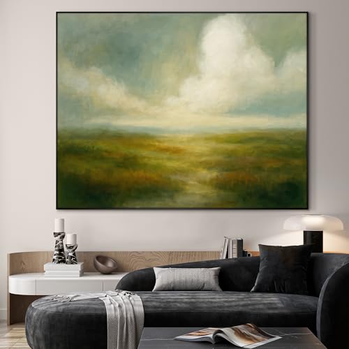 36"x46" Extra Large Framed Wall Art Soft Pastel Hills Dreamy Landscape Illustration for Home Living Room Bedroom Decor