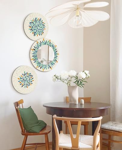 Jewel Tone Mother of Pearl Mirror Wall Decor for Living Room (3 Count)