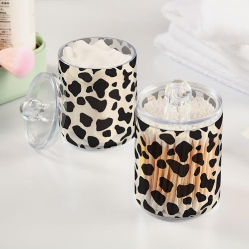 2 Pack Qtip Holder Organizer Dispenser Black Cow Skin Print Bathroom Storage Canister Cotton Ball Holder Container for Cotton Pads (2 Count)