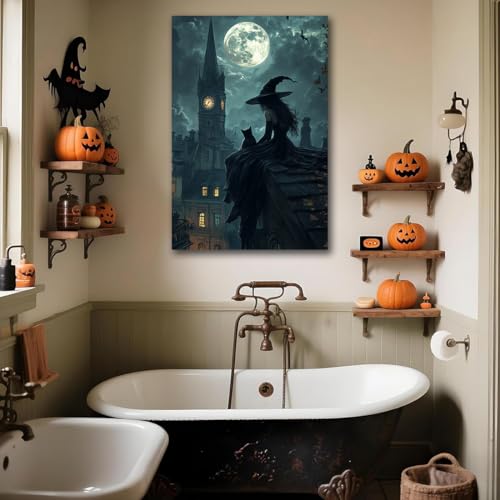 Halloween Witch Black Cat Wall Art