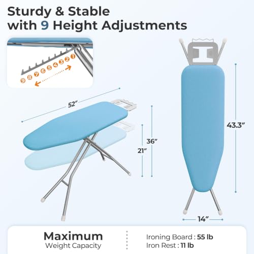 Ironing Board 43"x14" with Heavy Duty Iron Rest