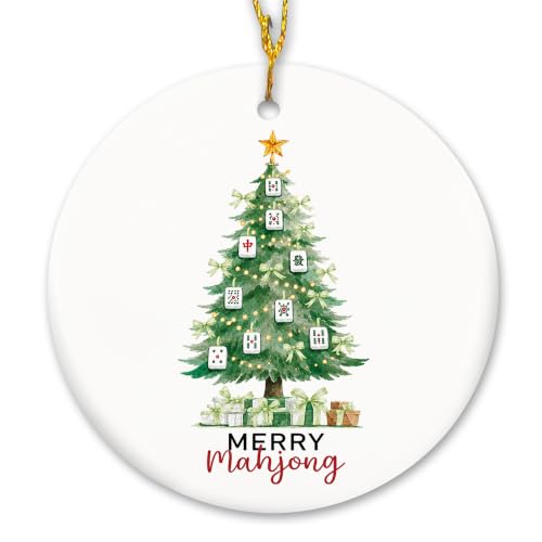 Green Ribbon Mahjong Christmas Tree Ceramic Ornament Gifts