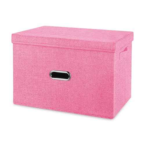Large Linen Fabric Foldable Storage Bins with Removable Lid and Handles