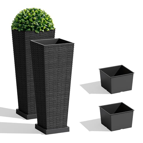 23.5" Front Porch Resin Rattan Tall Planters 2 Pc (2 Count)