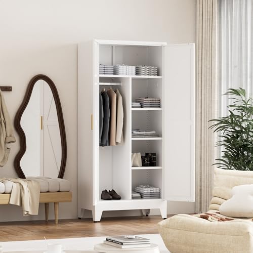 71'' Farmhouse Metal Wardrobe Cabinet with Hanging Rod