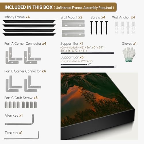 36"x46" Extra Large Framed Wall Art Majestic Mountain Landscape Reflected in Lake at Sunset for Home Living Room Bedroom Decor