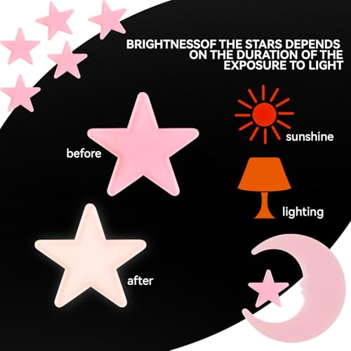 100 Stars and 1 Moon Glow in The Dark Luminous Fluorescent 3D Plastic Glow Stars Moon for Ceiling (101 Count)