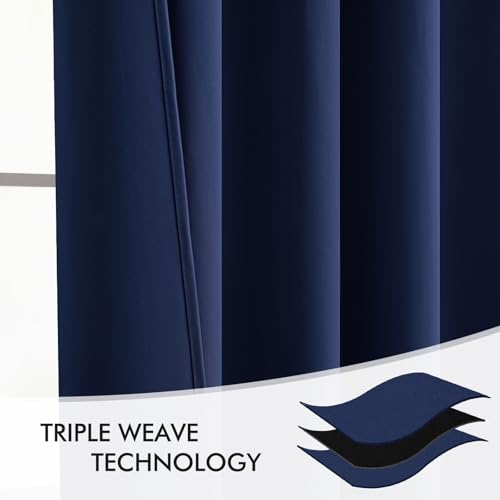 Navy Blue Back Tab Blackout Curtains 52x108 Inch Long 2 Panels Set (2 Count)